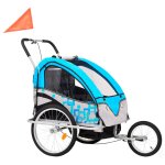 Remorque a vlo et poussette pour enfants 2 - en - 1 tissu oxford + cadre en acier bleu et gris helloshop26 ...