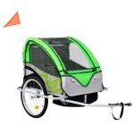 Remorque a vélo et poussette pour enfants 2 - en - 1 vert et gris Remorque a vélo et poussette pour enfants 2 - en - 1 vert et gris