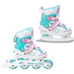 Roller en ligne lia roue led du 34 au 37 + patin a glace enfant mixte taille ajustable blanc / menthe ...