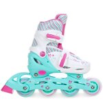 Roller en ligne loret roues led du 30 au 33 enfant mixte taille ajustable blanc / bleu / rose raven