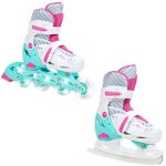 Roller en ligne loret roues led du 30 au 33 + patin a glace enfant mixte taille ajustable blanc / bleu ...