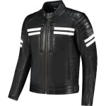 Rusty stitches steve blouson en cuir de moto, noir - blanc, taille s pour hommes