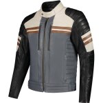 Rusty stitches steve blouson en cuir de moto, noir - gris, taille m pour hommes