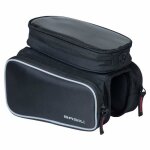 Sacoche de cadre velo basil design noir fixation scratch 1. 5l avec 2 compartiments lateraux
