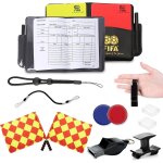 Sept - lot de cartes d'arbitre de football avec carte rouge et jaune en pvc, cordon sifflet, drapeaux ...