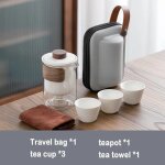 Service a thé de voyage, sac de transport, tasse a thé kung fu, verre, 1 pot, 3 tasses en céramique, ... Service a thé de voyage, sac de transport, tasse a thé kung fu, verre, 1 pot, 3 tasses en céramique, ...