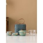 Service a th de voyage de style chinois, petit bol a couvercle en cladon, un pot, trois normes, tasse ...