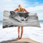 Serviette de bain en microfibre, noir et blanc, animal, loup, accessoires de salle de bain, camping, ... Serviette de bain en microfibre, noir et blanc, animal, loup, accessoires de salle de bain, camping, ...