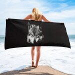 Serviette de bain en microfibre, noir et blanc, animal, loup, accessoires de salle de bain, camping, ...