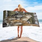 Serviette de bain en microfibre, noir et blanc, animal, loup, accessoires de salle de bain, camping, ... Serviette de bain en microfibre, noir et blanc, animal, loup, accessoires de salle de bain, camping, ...