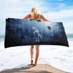 Serviette de bain en microfibre, noir et blanc, animal, loup, accessoires de salle de bain, camping, ... Serviette de bain en microfibre, noir et blanc, animal, loup, accessoires de salle de bain, camping, ...