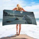 Serviette de bain en microfibre, noir et blanc, animal, loup, accessoires de salle de bain, camping, ... Serviette de bain en microfibre, noir et blanc, animal, loup, accessoires de salle de bain, camping, ...
