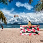 Serviette de plage imprime pastque, en velours, schage rapide, rsistant au sable, portable, camping ...
