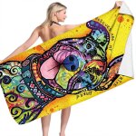 Serviette de plage, srie ocan, tortue, chat peint, vacances, natation, schage rapide, carr - type ...