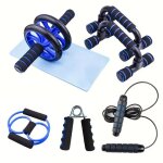 Set fitness complet 7 pices : roue abdos, poignes de pompes, corde, elastique & plus ¿ entraî ...