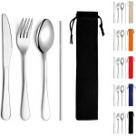 Shiba - ensemble de couverts portables, fourchette, cuillre et paille, set de couverts de camping avec ...