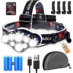 Shiba - lampe frontale led rechargeable, 18 000 lumens, 8 modes, 8 led, ip45, lumire rouge d'avertissement, ...