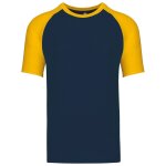 T - shirt bicolore baseball - homme - k330 - bleu marine et jaune