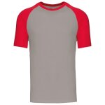 T - shirt bicolore baseball - homme - k330 - gris clair et rouge