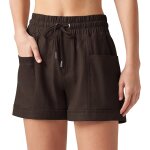 Short d'été en coton et lin pour femme, taille haute, confortable, avec poches, pour yoga, sport, loisirs, ... Short d'été en coton et lin pour femme, taille haute, confortable, avec poches, pour yoga, sport, loisirs, ...