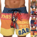 Shorts de plage pour hommes, pantalons d't a la mode, imprim coq cool en 3d, slips de planche pour ...