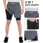 Short de sport enfant garçon 2 en 1 shorts de course séchage rapide fitness short avec poches Short de sport enfant garçon 2 en 1 shorts de course séchage rapide fitness short avec poches
