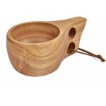 Sjzg - tasse a caf en bois, fait main kuksa, portable avec lanire en cuir pour th, lait, sac a dos, ...