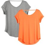 Slep - femme t - shirt de sport a manche courtes shirt de yoga col en v, dcontract tee shirt, lot de ...