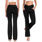 Slep - pantalon de yoga avec poches pour femmes en forme de v pantalon de jogging bootcut taille croise ...