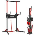 Station de traction musculation pliable rglable - station de dips - chaise romaine - acier rouge noir ...