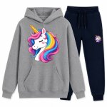 Surv�tement fille licorne - sweat a capuche et pantalon bleu marine taille 3 a 14 ans (npz)