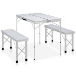 Table de camping pliable avec 2 bancs aluminium blanc Table de camping pliable avec 2 bancs aluminium blanc