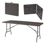 Table de camping pliante 180 x 75 x 72 cm effet bois marron fonc� helloshop26 03 0010998