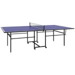 Table de ping - pong pliable compacte avec 4 roulettes bleu