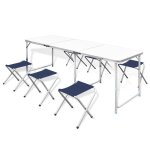 Table pliante de camping hauteur ajustable avec 6 tabourets