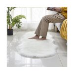 Tapis luxueux en fausse fourrure blanche - tapis doux, durable et polyvalent pour la dcoration intrieure, ...