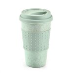 Tasse a caf en plastique avec couvercle, paille de bl, voyage facile a emporter, portable pour camping ...