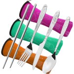 Tianyi - 3 pack couvert camping, 12 pices voyage couteau cuillre fourchettes baguettes et 3 etui de ...