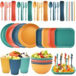 Tianyi - 56 pices vaisselle camping, ensemble de vaisselle en plastique, vaisselle plastique reutilisable, ...