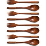 Tianyi - 8 pices vaisselle bois, cuillere en bois, cuillre en bois cuisine, fourchettes en bois, fourchettes ...