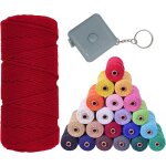 Tianyi - cordon de macram - 3 mm x 100 m - 1 ruban a mesurer - 100 % coton naturel - 4 brins torsads ...
