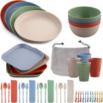 Tianyi - ensemble de 32 assiettes et bols en plastique pour 4 personnes, assiettes et couverts de camping, ... Tianyi - ensemble de 32 assiettes et bols en plastique pour 4 personnes, assiettes et couverts de camping, ...