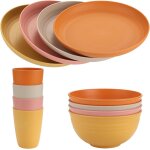 Tianyi - ensemble de vaisselle 12 pices 4(assiettes + bols + verres) en plastique sans bpa lger, incassable ...