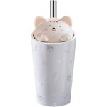 Tianyi - tasse a caf en cramique avec couvercle de chat 3d - rutilisable pour th, lait - idale pour ...