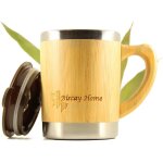 Tianyi - tasse, chope 350ml en bambou et inox, anse en bois, camping, voyage, travail, couvercle pour ...