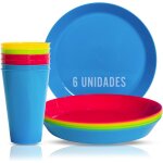 Tianyi - . vaisselle camping 12 pices dans couleurs vives. 6 assiette plastique reutilisable + 6 gobelet ...