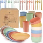 Tianyi - vaisselle camping 6 personnes ensemble de vaisselle en plastique avec bol, assiette, cuillre ...