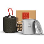 Titanium mug en titane a simple paroi, mug de voyage portable avec couvercle et poigne pliable, idal ...