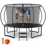 Trampoline extrieur merach, Ø 366 cm, scurit renforce avec filet, jeu en plein air, cadre galvanis, ...