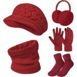 Tricot�s ensemble bonnet femme echarpe gants set 5 pi�ces cache oreilles femme chaussettes foulards tricot�s ...